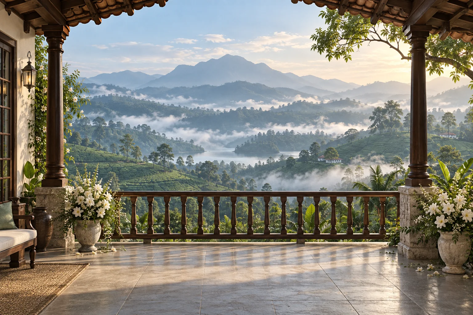 An imagined misty hillside garden